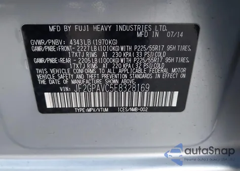 2014 Subaru Xv Crosstrek 2.0I Premium from USA, damaged, VIN JF2GPAVC5E8328169